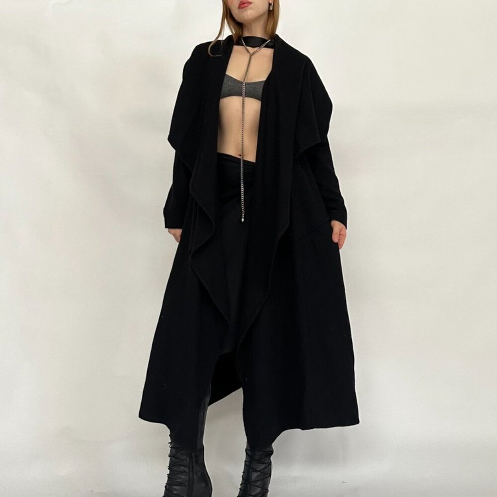 Sarah Pacini Wool Black Duster Jacket - Picture 8 of 9